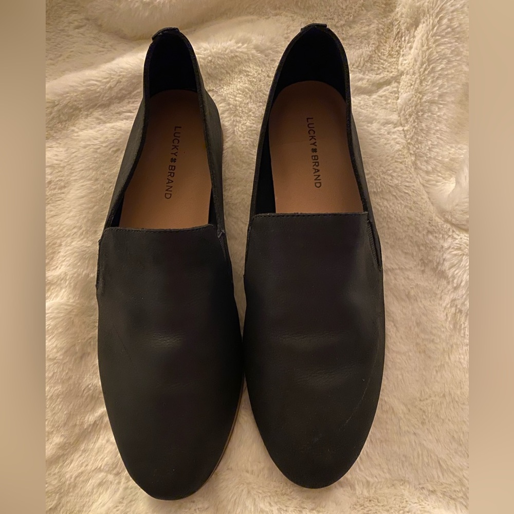 Lucky Brand Cahill Flats Shoes Soft Black Leather Slip On Loafers- size 9